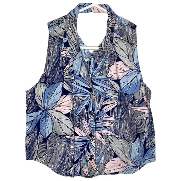 Vintage Cristina Tropical Floral Vest Top Collared Button Top - Picture 1 of 7